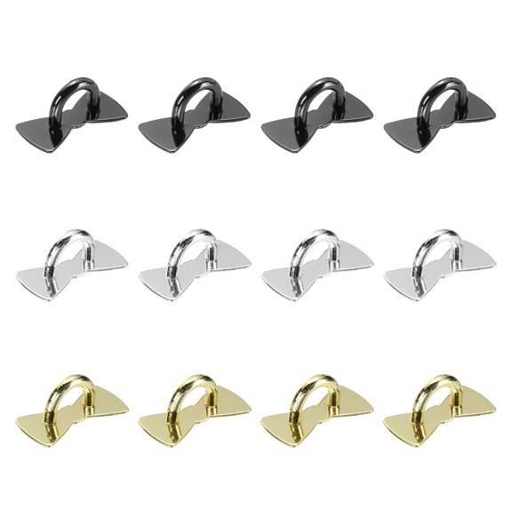 Uxcell 12Pcs Phone Ring Holder (1x0.5 Inch) - Adhesive Bow Tie Shaped Phone Finger Grip Hook Smartphones Keychain Ring Charm Loop for DIY Tablet Case Accessories, Silver/Black/Gold