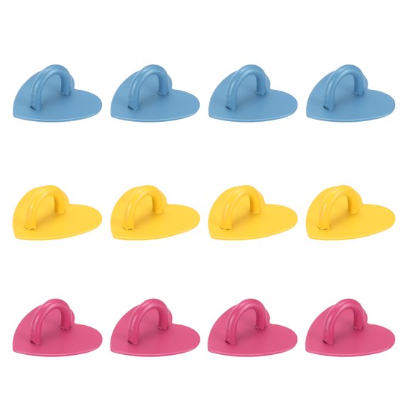 Uxcell 12Pcs Phone Ring Holder (1x0.9 Inch) - Adhesive Heart Shaped Phone Finger Grip Hook Smartphones Keychain Ring Charm Loop for DIY Tablet Case Accessories, Rose Red/Yellow/Pink