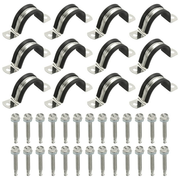 Uxcell 12Pcs Pipe Clamps, 1-1/2 Inch 304 Stainless Steel Rubber Cushioned U Bracket