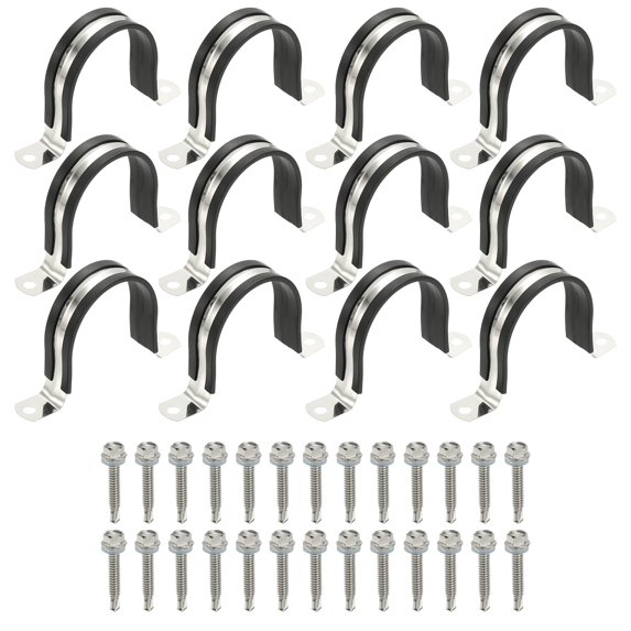Uxcell 12Pcs Pipe Clamps, 2-1/2 Inch 304 Stainless Steel Rubber Cushioned U Bracket