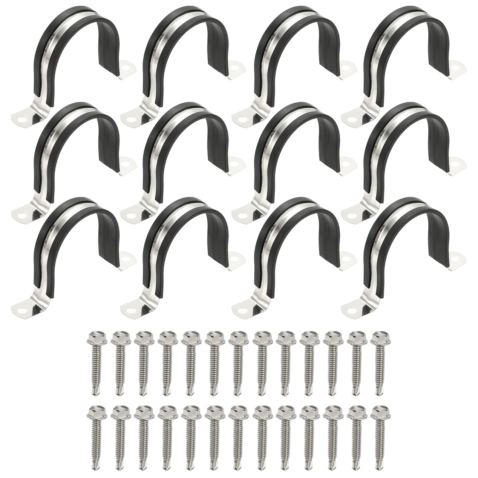 Uxcell 12Pcs Pipe Clamps, 2-1/2 Inch 304 Stainless Steel Rubber Cushioned U Bracket