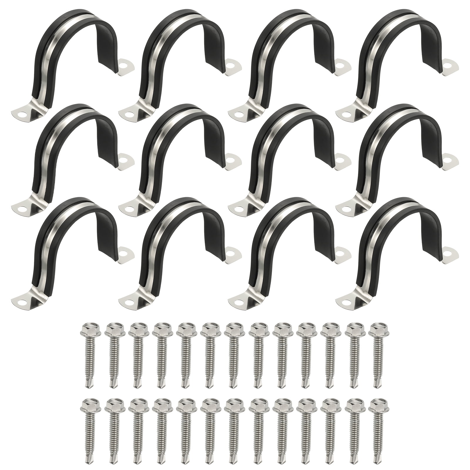 Uxcell 12Pcs Pipe Clamps, 2-1/4 Inch 304 Stainless Steel Rubber Cushioned U Bracket