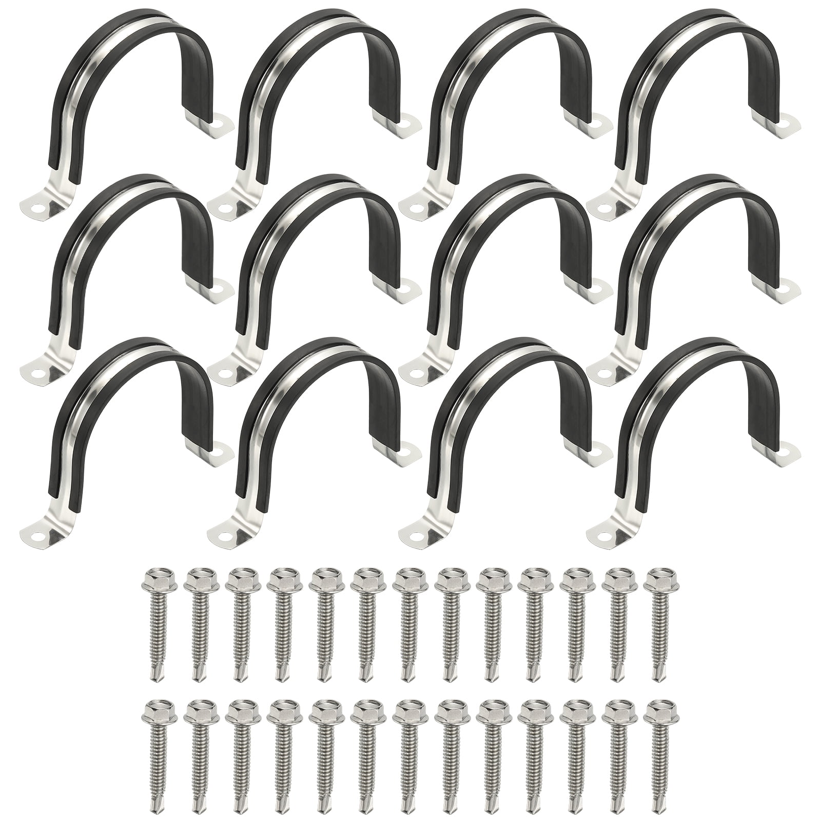 Uxcell 12Pcs Pipe Clamps, 2-15/16 Inch 304 Stainless Steel Rubber Cushioned U Bracket