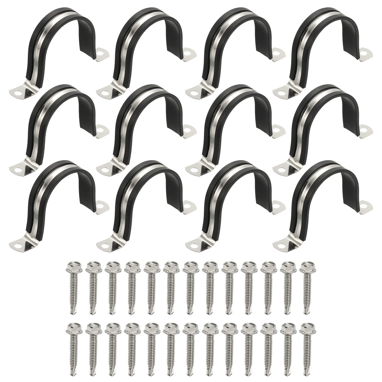 Uxcell 12Pcs Pipe Clamps, 2-3/16 Inch 304 Stainless Steel Rubber Cushioned U Bracket