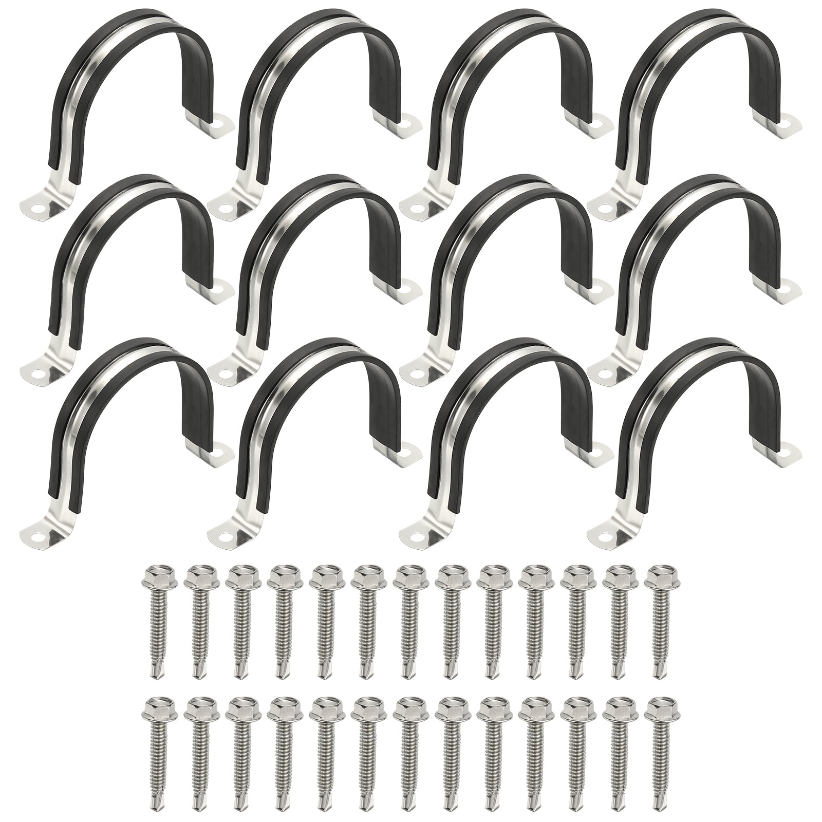 Uxcell 12Pcs Pipe Clamps, 2-3/4 Inch 304 Stainless Steel Rubber Cushioned U Bracket