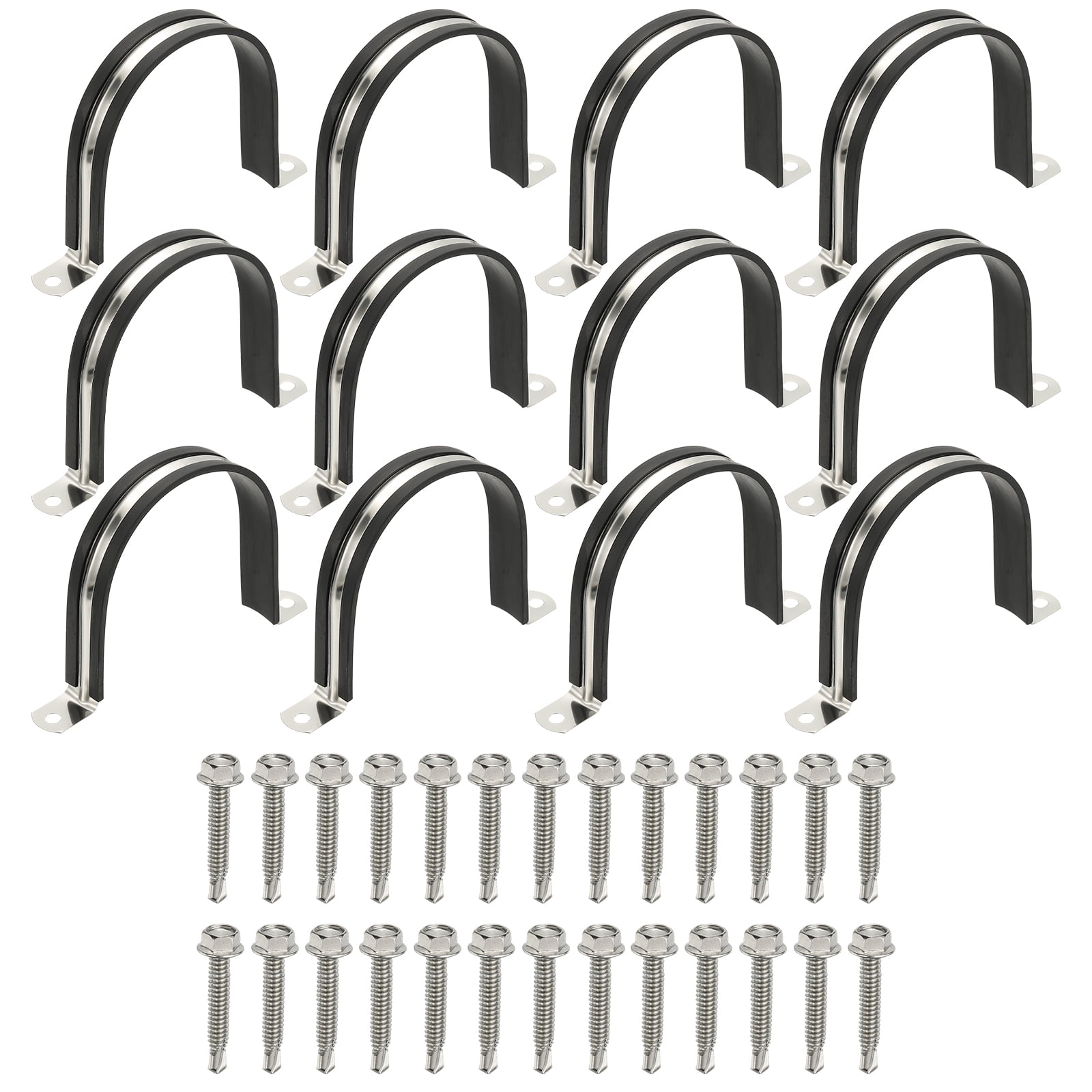 Uxcell 12Pcs Pipe Clamps, 3-1/2 Inch 304 Stainless Steel Rubber Cushioned U Bracket