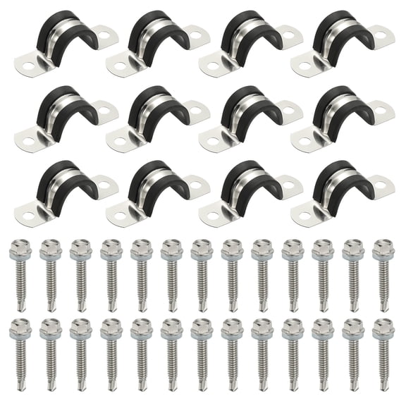 Uxcell 12Pcs Pipe Clamps, 3/4 Inch 304 Stainless Steel Rubber Cushioned U Bracket
