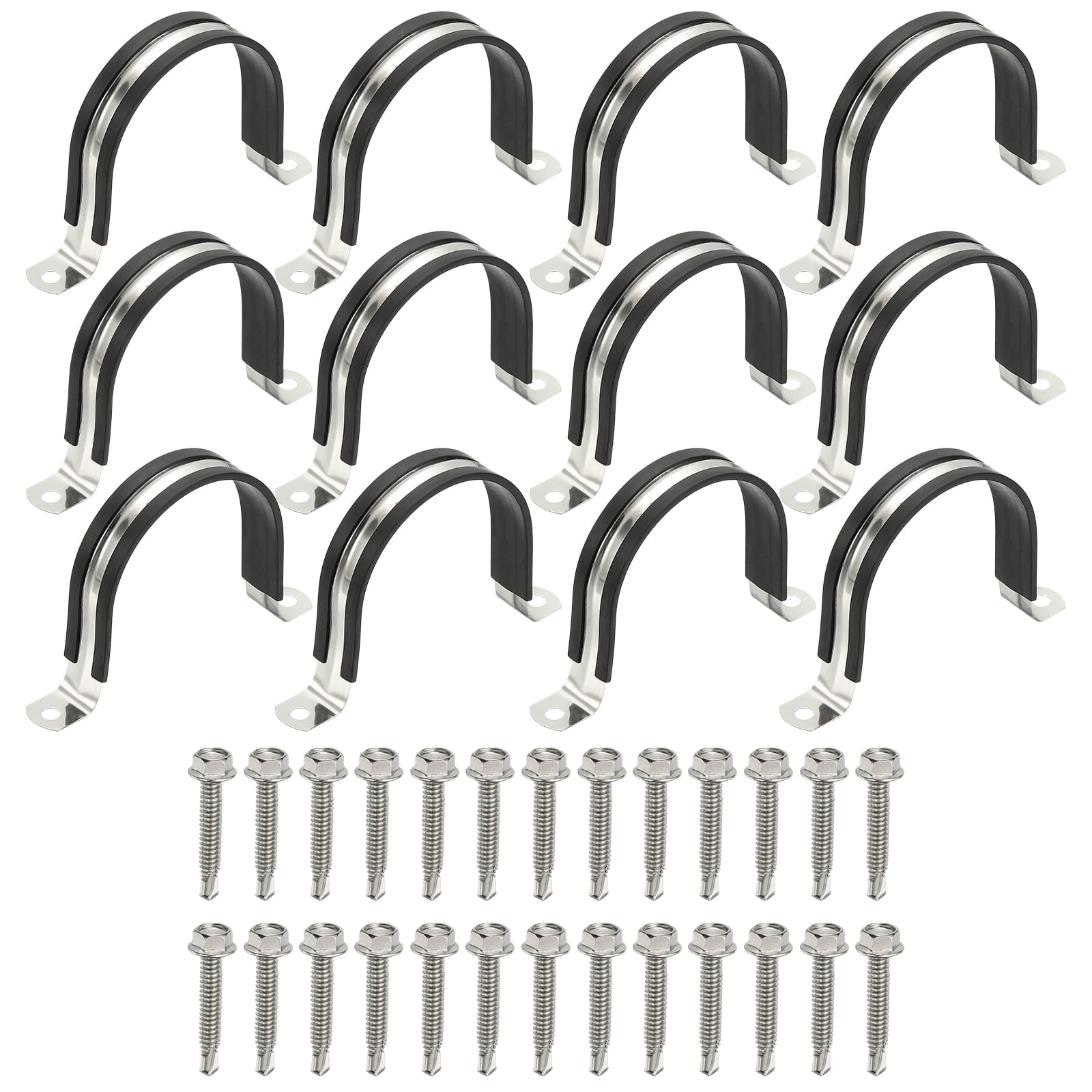 Uxcell 12Pcs Pipe Clamps, 3 Inch 304 Stainless Steel Rubber Cushioned U Bracket