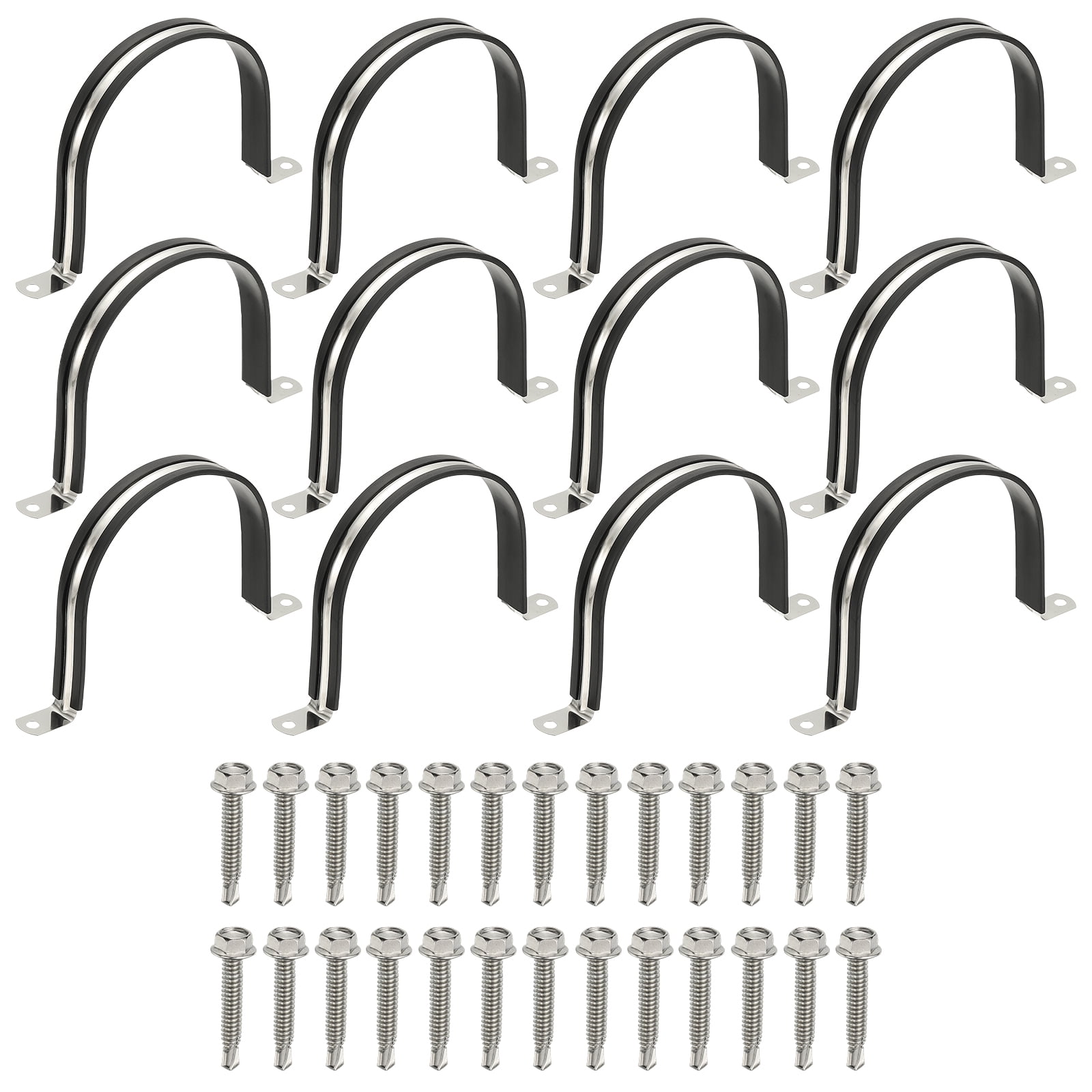 Uxcell 12Pcs Pipe Clamps, 4-1/2 Inch 304 Stainless Steel Rubber Cushioned U Bracket