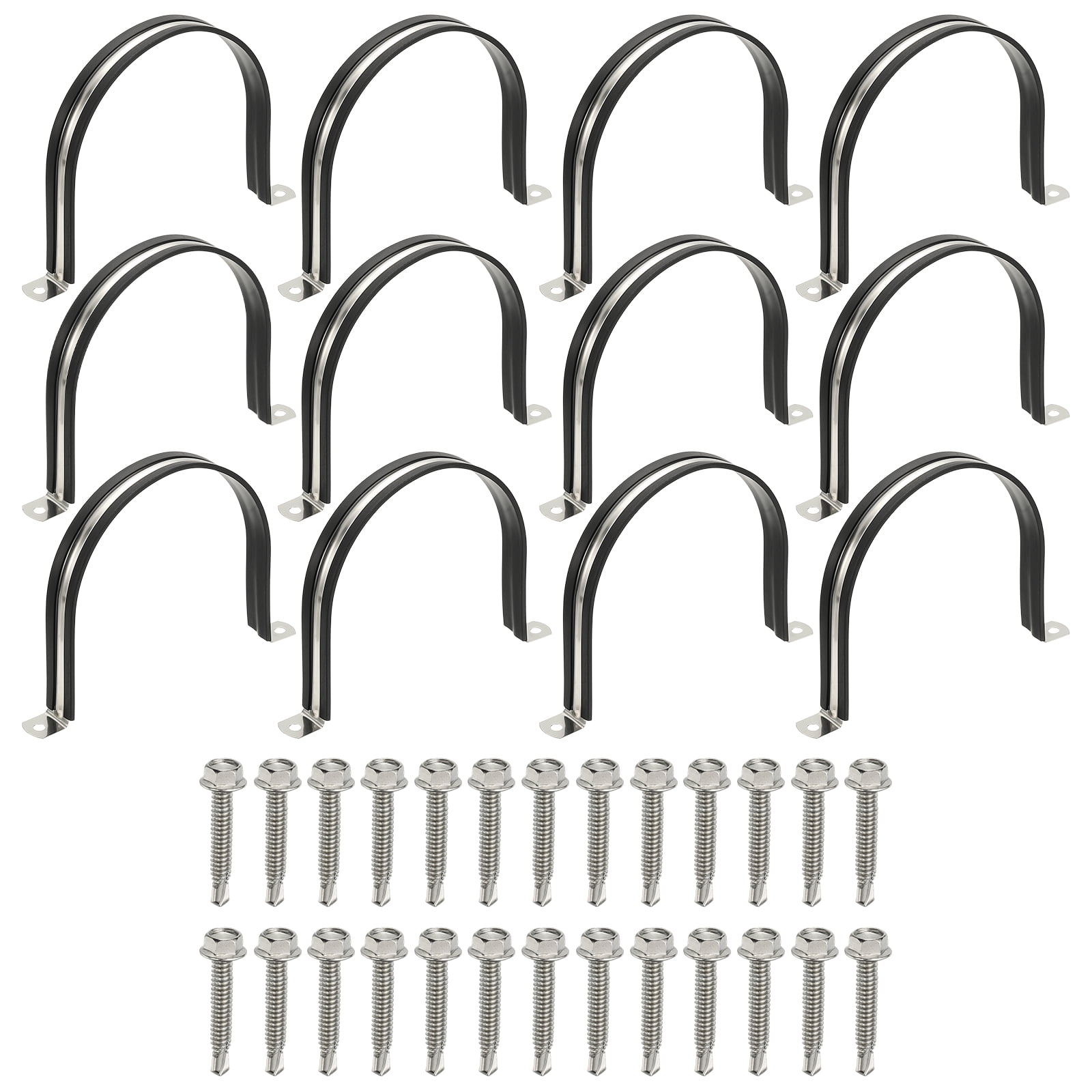 Uxcell 12Pcs Pipe Clamps, 4-3/4 Inch 304 Stainless Steel Rubber Cushioned U Bracket