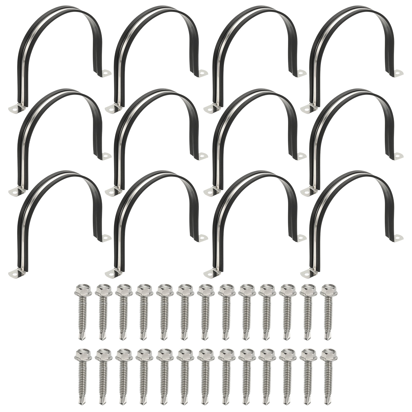Uxcell 12Pcs Pipe Clamps, 5-1/8 Inch 304 Stainless Steel Rubber Cushioned U Bracket