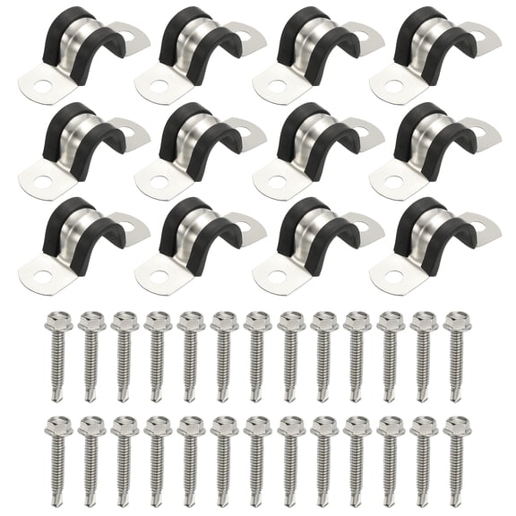 Uxcell 12Pcs Pipe Clamps, 5/8 Inch 304 Stainless Steel Rubber Cushioned U Bracket