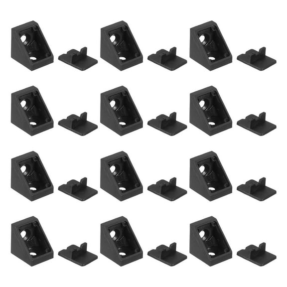 Uxcell 12Pcs Plastic Corner Braces, Furniture Angle Brackets with Cover Cap, Black