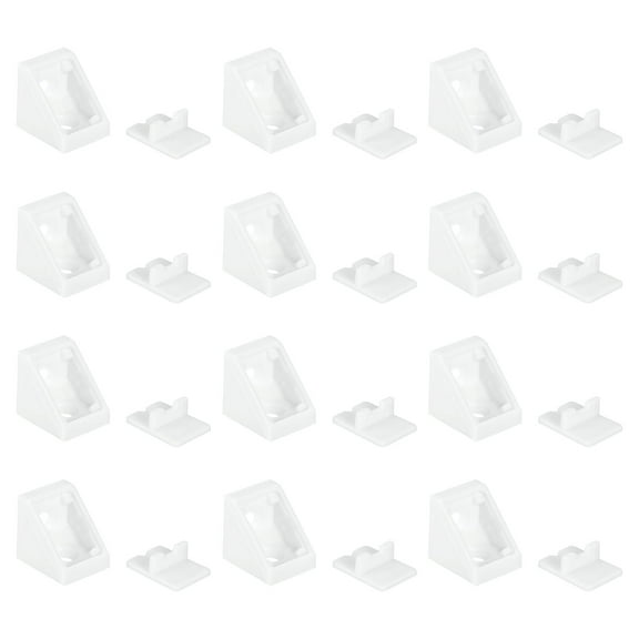 Uxcell 12Pcs Plastic Corner Braces, Furniture Angle Brackets with Cover Cap, White