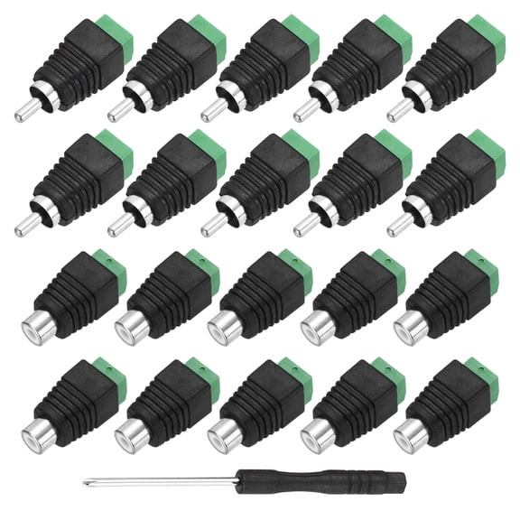 20Pcs RCA Cable Solderless Adapter, Audio/Video Speaker Wire RCA Male Female Plugs, Screw Terminal Connector, Black(Includes Screwdriver)