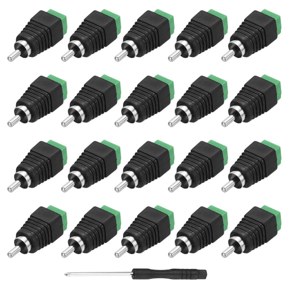 20Pcs RCA Cable Solderless Adapter, Audio/Video Speaker Wire RCA Male Plugs, Screw Terminal Connector, Black(Includes Screwdriver)
