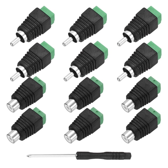 12Pcs RCA Cable Solderless Adapter, Audio/Video Speaker Wire RCA Male Female Plugs, Screw Terminal Connector, Black(Includes Screwdriver)