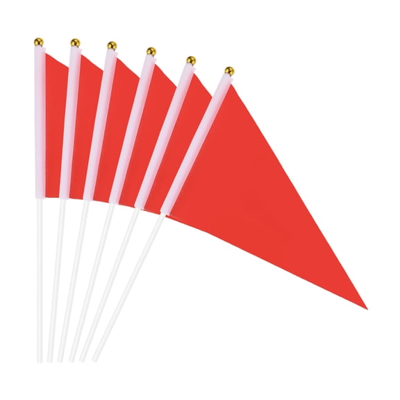 Uxcell 12Pcs Red Pennant Stick Flag, 8.3 x 5.5 Inch Handheld Solid Color Flags on Plastic Stick for DIY Graffiti Birthday Carnival Festival Celebration Sports Grand Opening Party