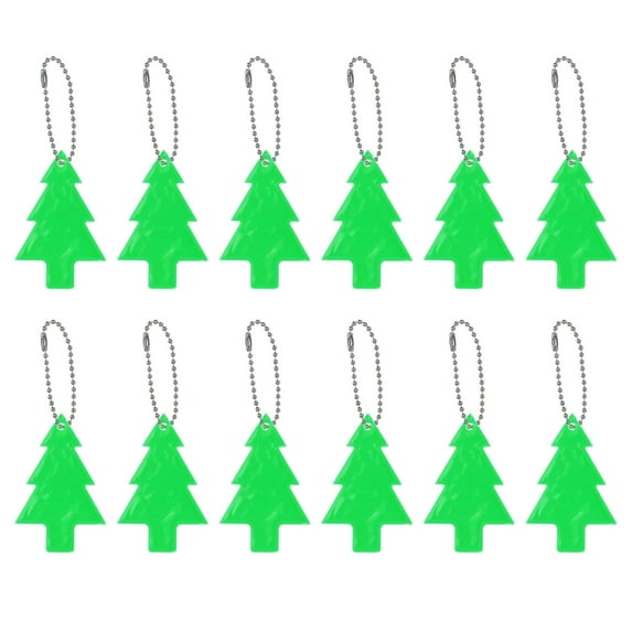 Uxcell 12Pcs Reflective Pendant Reflector Key Ring Safety Reflector Christmas Tree Shape Green
