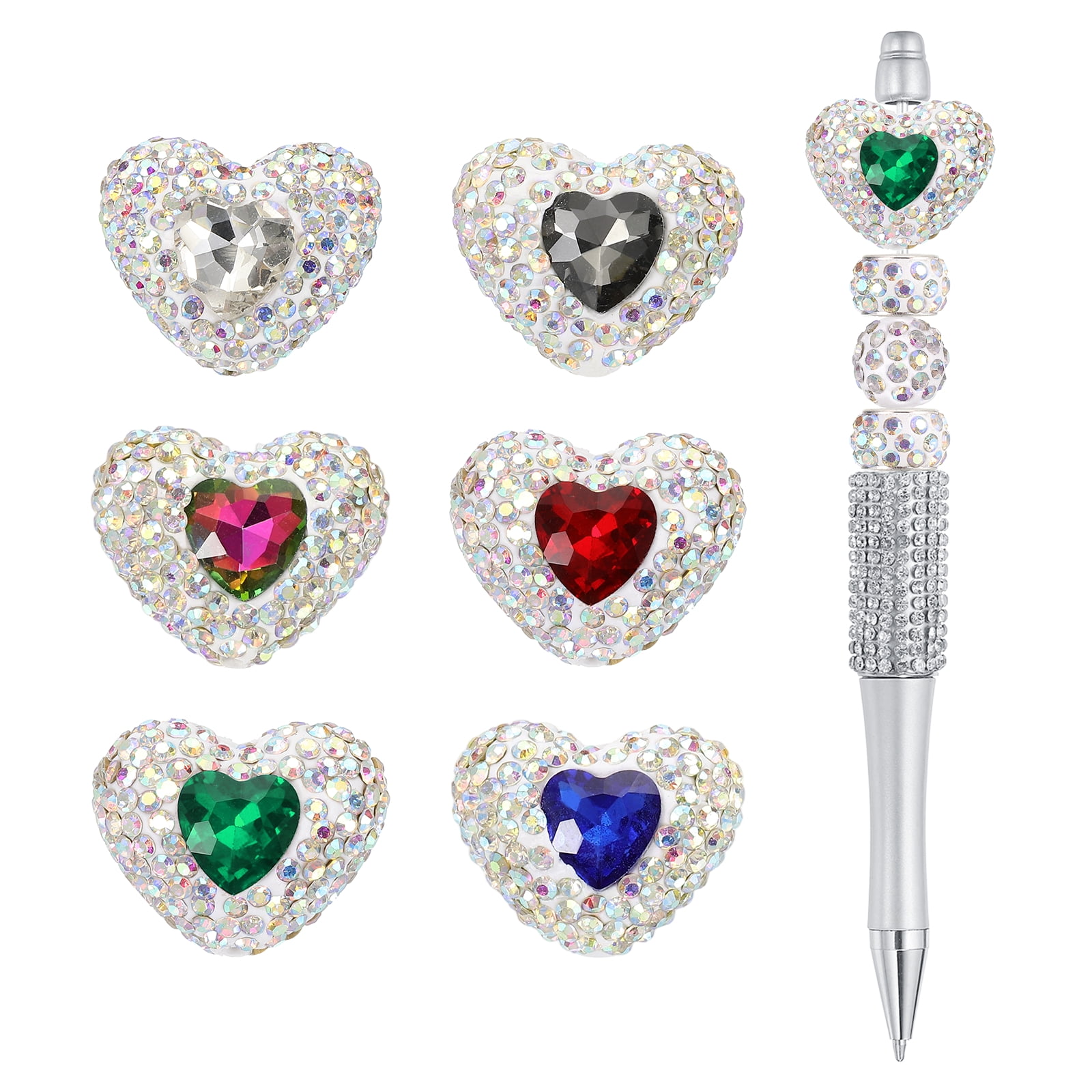 Uxcell 12Pcs Rhinestone Beads for Pens Heart Shape Fancy Focal Beads Bling Rhinestone for Beadable Pens Jewelry Making Keychain DIY Handicrafts(Jewel and Neutral Tones)