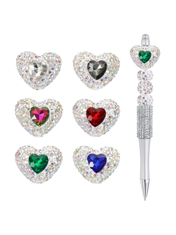 12Pcs Rhinestone Beads for Pens Heart Shape Fancy Focal Beads Bling Rhinestone for Beadable Pens Jewelry Making Keychain DIY Handicrafts(Jewel and Neutral Tones)