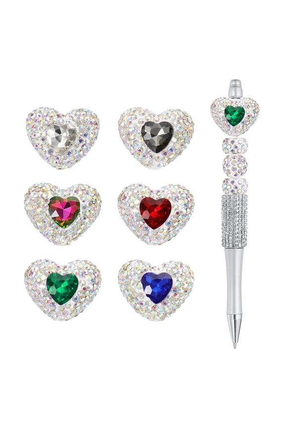 12Pcs Rhinestone Beads for Pens Heart Shape Fancy Focal Beads Bling Rhinestone for Beadable Pens Jewelry Making Keychain DIY Handicrafts(Jewel and Neutral Tones)