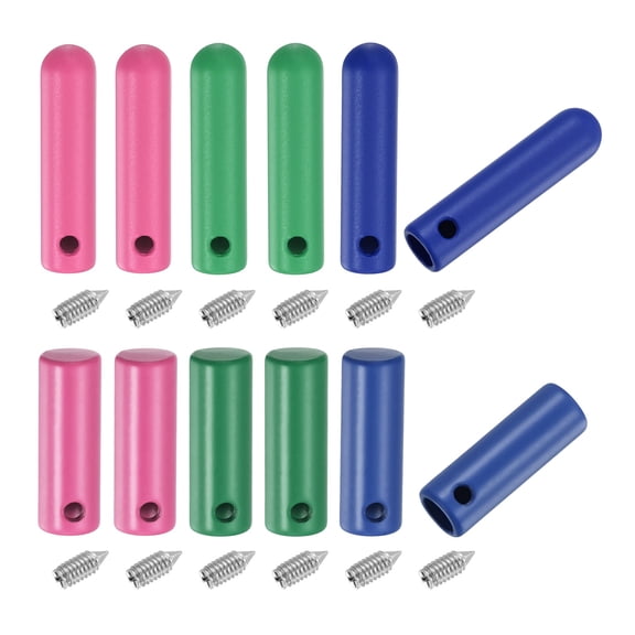 Uxcell 12Pcs Shoelace Tips with Screw, 2 Style 20mm/25mm Alloy Shoes Lace Aglets Cords End Replacement, Cylindrical Aglets for DIY Clothes Strings Repairing, Rose Red/Green/Blue