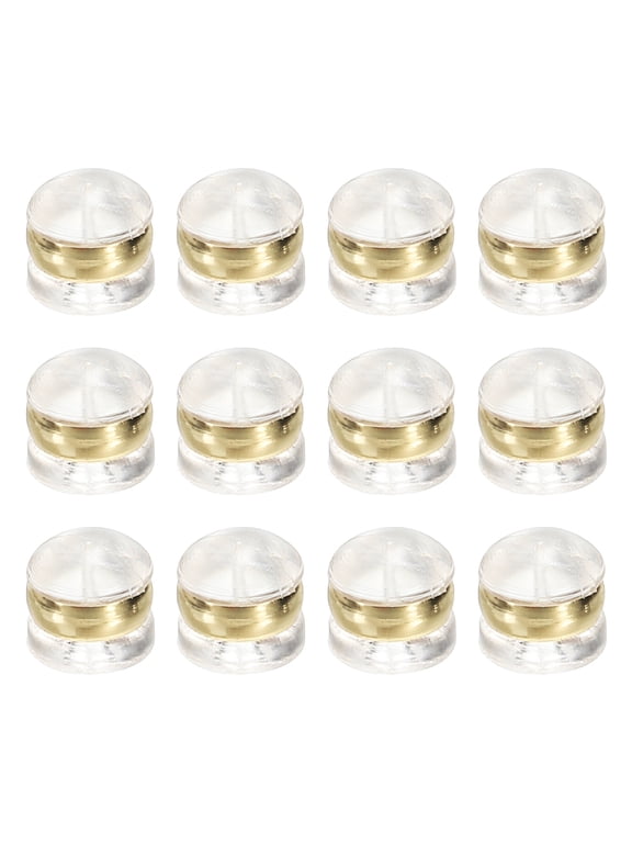 12Pcs Soft Silicone Earring Backs, 0.2" Rubber Ear Back Pads Clutch Stopper Earring Backing Replacements for Fish Hook Earring Studs Hoops, Gold
