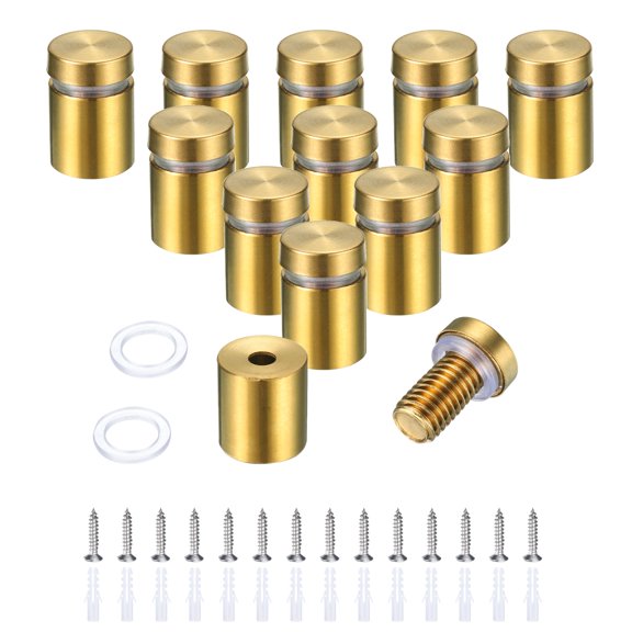 Uxcell 12Pcs Standoff Screw with 14Pcs Screws for Hanging 5/8" x 4/5" Brushed Gold