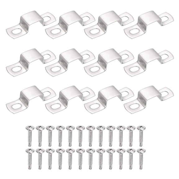 Uxcell 12Pcs U Shape Square Tube Clamp, 20x15mm U Shaped Bracket 304 Stainless Steel Square Strap Clamp with Phillips Head Self Drilling Screws for Pipes Door Closed Bar Holder Railings