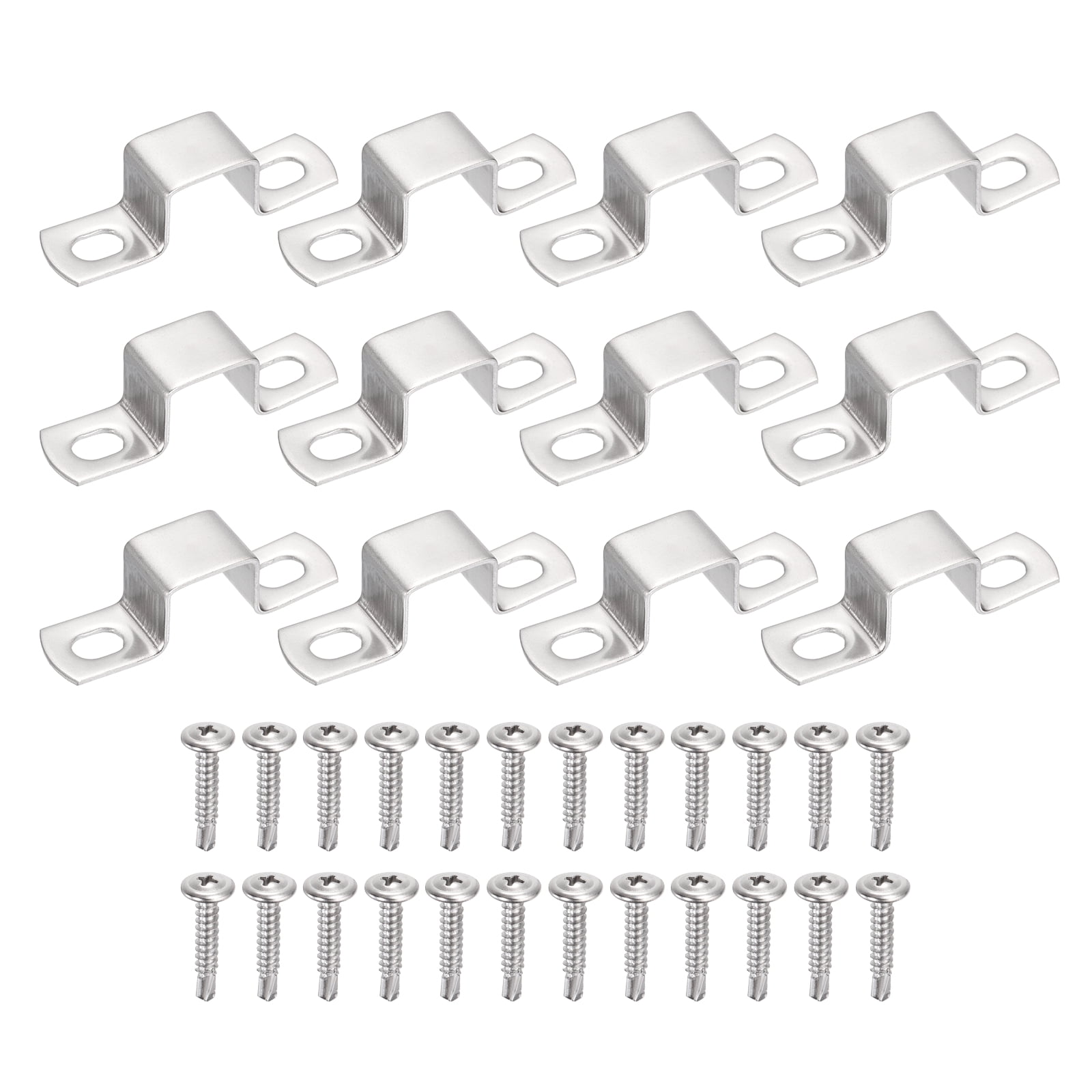 Uxcell 12Pcs U Shape Square Tube Clamp, 20x20mm U Shaped Bracket 304 Stainless Steel Square Strap Clamp with Phillips Head Self Drilling Screws for Pipes Door Closed Bar Holder Railings