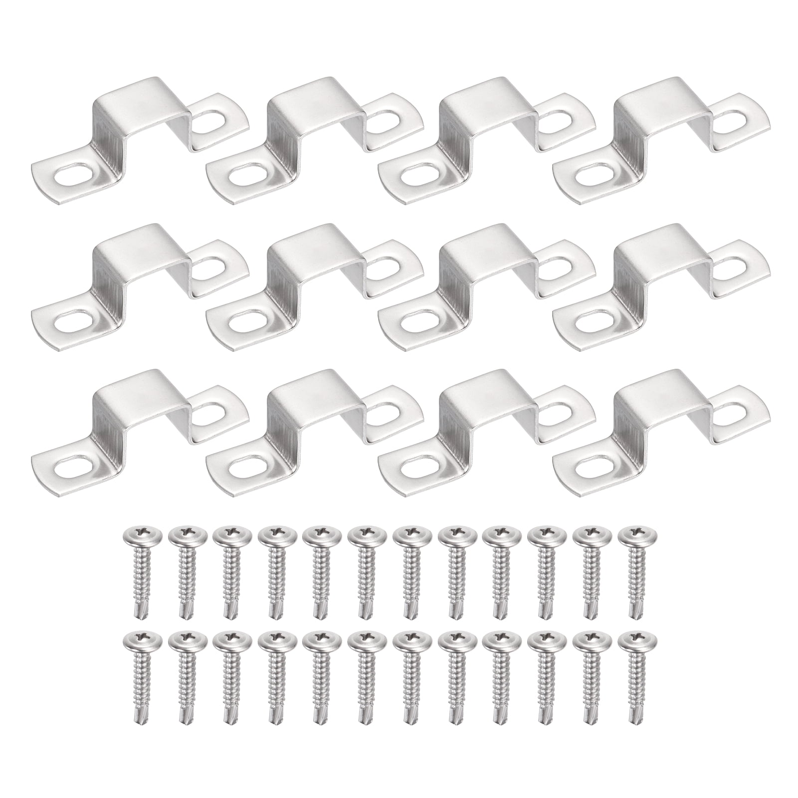 Uxcell 12Pcs U Shape Square Tube Clamp, 25x25mm U Shaped Bracket 304 Stainless Steel Square Strap Clamp with Phillips Head Self Drilling Screws for Pipes Door Closed Bar Holder Railings