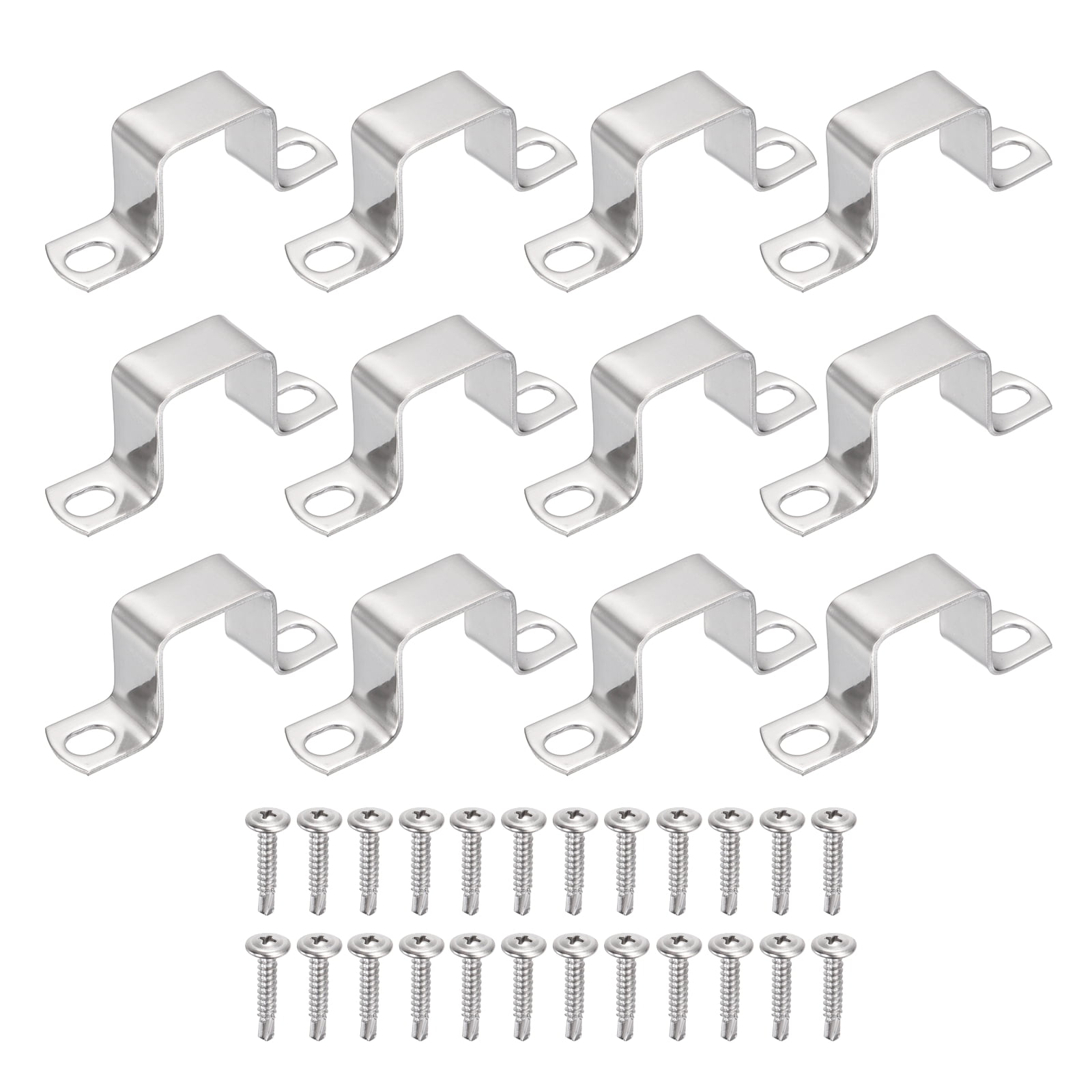 Uxcell 12Pcs U Shape Square Tube Clamp, 30x30mm U Shaped Bracket 304 Stainless Steel Square Strap Clamp with Phillips Head Self Drilling Screws for Pipes Door Closed Bar Holder Railings
