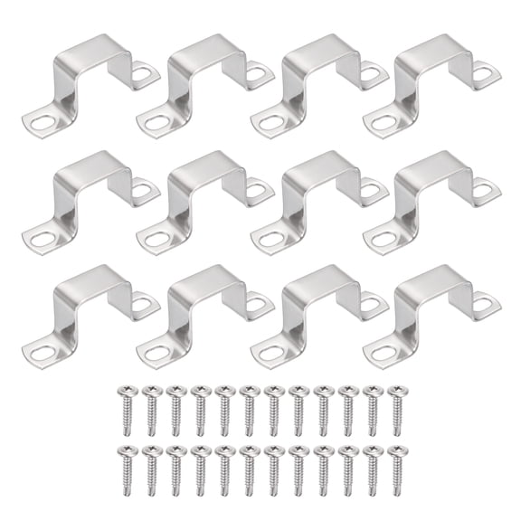 Uxcell 12Pcs U Shape Square Tube Clamp, 30x30mm U Shaped Bracket 304 Stainless Steel Square Strap Clamp with Phillips Head Self Drilling Screws for Pipes Door Closed Bar Holder Railings
