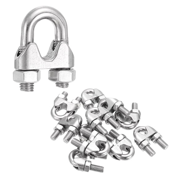 Uxcell 12Pcs Wire Rope Cable Clip Clamps 1/2 Inch M12 Small 304 Stainless Steel U Bolt Saddle Fasteners Hardware for Secure Rigging Marine Guy Line Fence Clothesline, Silver