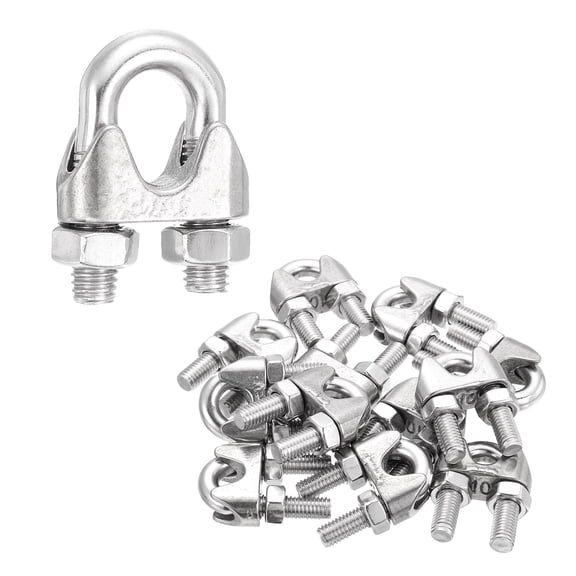 Uxcell 12Pcs Wire Rope Cable Clip Clamps 3/8 Inch M10 Small 304 Stainless Steel U Bolt Saddle Fasteners Hardware for Secure Rigging Marine Guy Line Fence Clothesline, Silver
