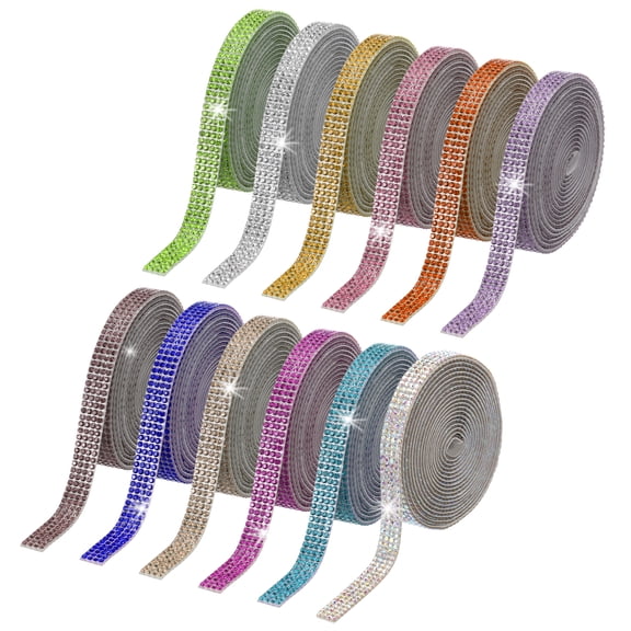 Uxcell 12Roll Rhinestone Ribbon, 0.35"Self Adhesive Crystal Rhinestone Strips, 1yard Resin Bling Diamond Sticker for DIY Crafts Phone Decorations, Multicolor
