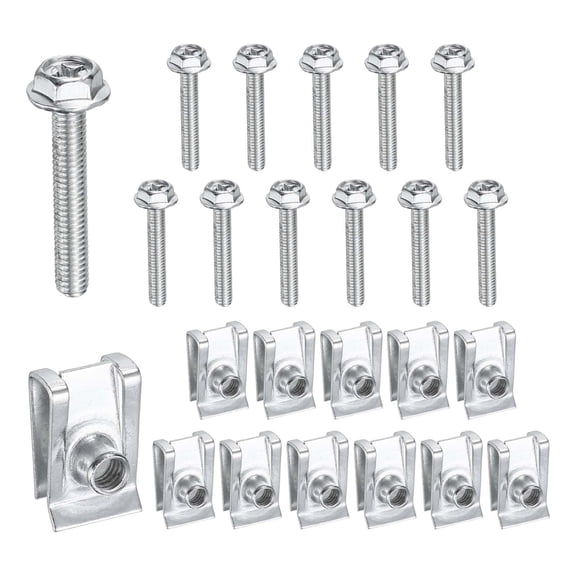 Uxcell 12Set M4 Body Bolts & U-Nuts Kit Bumper Fender Liner Push Pull Manganese Steel U Retainer Engine Fender Bolt Fastener for Most Cars Fastening Accessories