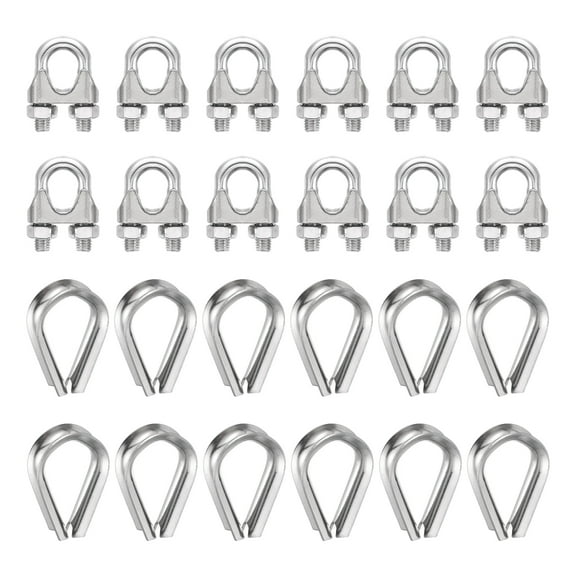 Uxcell 12Set Wire Rope Cable Clip Clamps 3/8 Inch M10 Small 304 Stainless Steel U Bolt Saddle Fasteners Hardware with Thimble for Secure Rigging Marine Guy Line Fence Clothesline, Silver