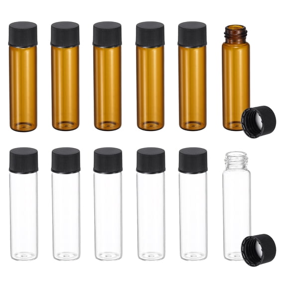 Uxcell 12ml Glass Sample Vials, 12Pcs Sample Vials with Screw Cap Leak-Proof Liquid Glass Vial Suitable for Laboratory Storing Essential Oils Perfumes Reagents, Transparent/Brown