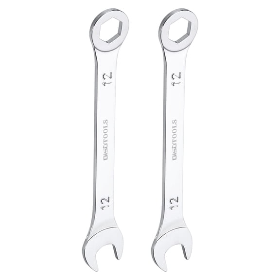 Uxcell 12mm 6-Point Thin Combination Wrench Double Ended Box and Open End Chromes Plated Steel, Silver 2Pcs