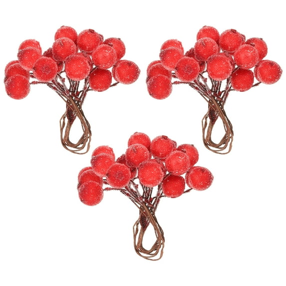 Uxcell 12mm Artificial Berry, Artificial Holly Berries Faux Frosted Berries with Wire Stems for DIY, Red 30 Pcs