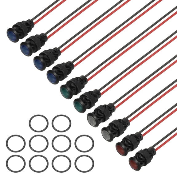 Uxcell 12mm Blue/Green/White/Red Signal Indicator Lights, 10 Pack AC/DC 12-24V, Black