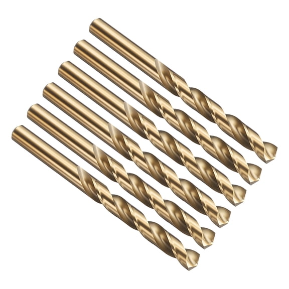 Uxcell 12mm Drill Bit, M42 8% Cobalt High-Speed Steel Jobber Straight Shank 135° Gold Finish for Hard Metal High-temperature Titanium Alloy - 6 Pack