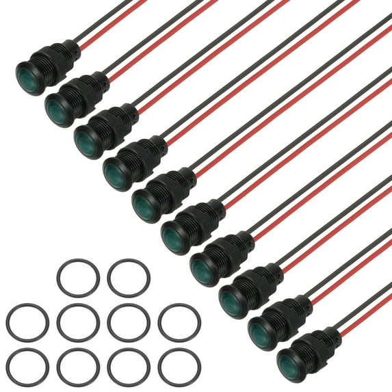 Uxcell 12mm Green Signal Indicator Lights, 10 Pack AC/DC 12-24V, Black