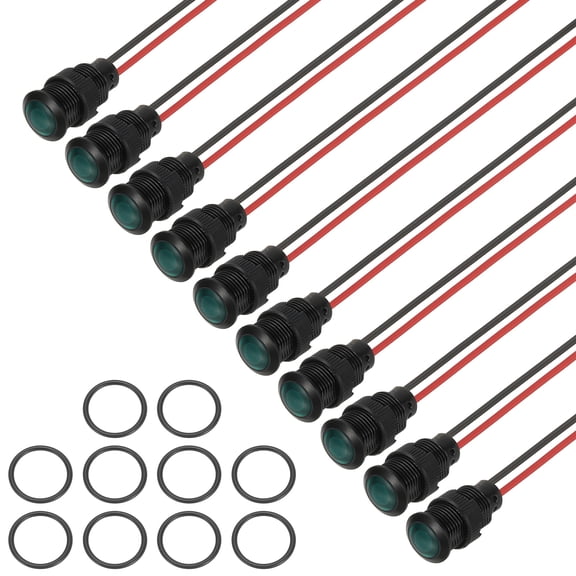 Uxcell 12mm Green Signal Indicator Lights, 10 Pack AC/DC 12-24V, Black
