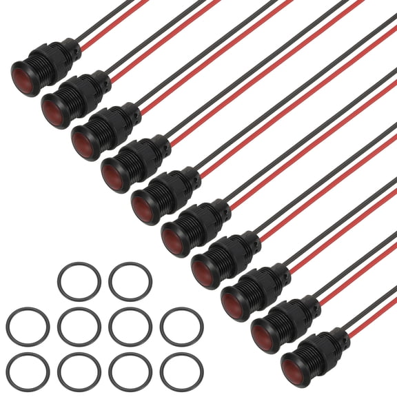 Uxcell 12mm Red Signal Indicator Lights, 10 Pack AC/DC 110-220V, Black