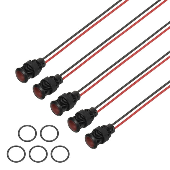 Uxcell 12mm Red Signal Indicator Lights, 5 Pack AC/DC 110-220V, Black