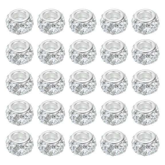 Uxcell 12mm Rhinestone European Beads, European Large Hole Crystal Charm Beads for DIY Jewelry Making, White 60Pcs