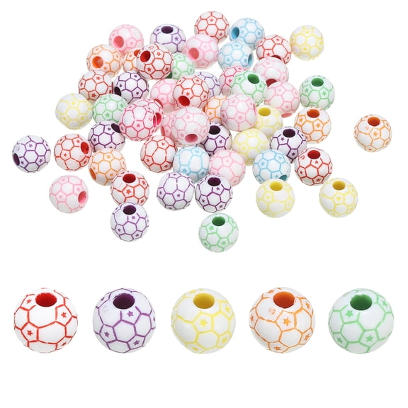 Uxcell12mmSportBeadsOpaqueAcrylicSportBallBeadsFootballBeadsDIYCraftSpacerLooseBeads60PackColorful